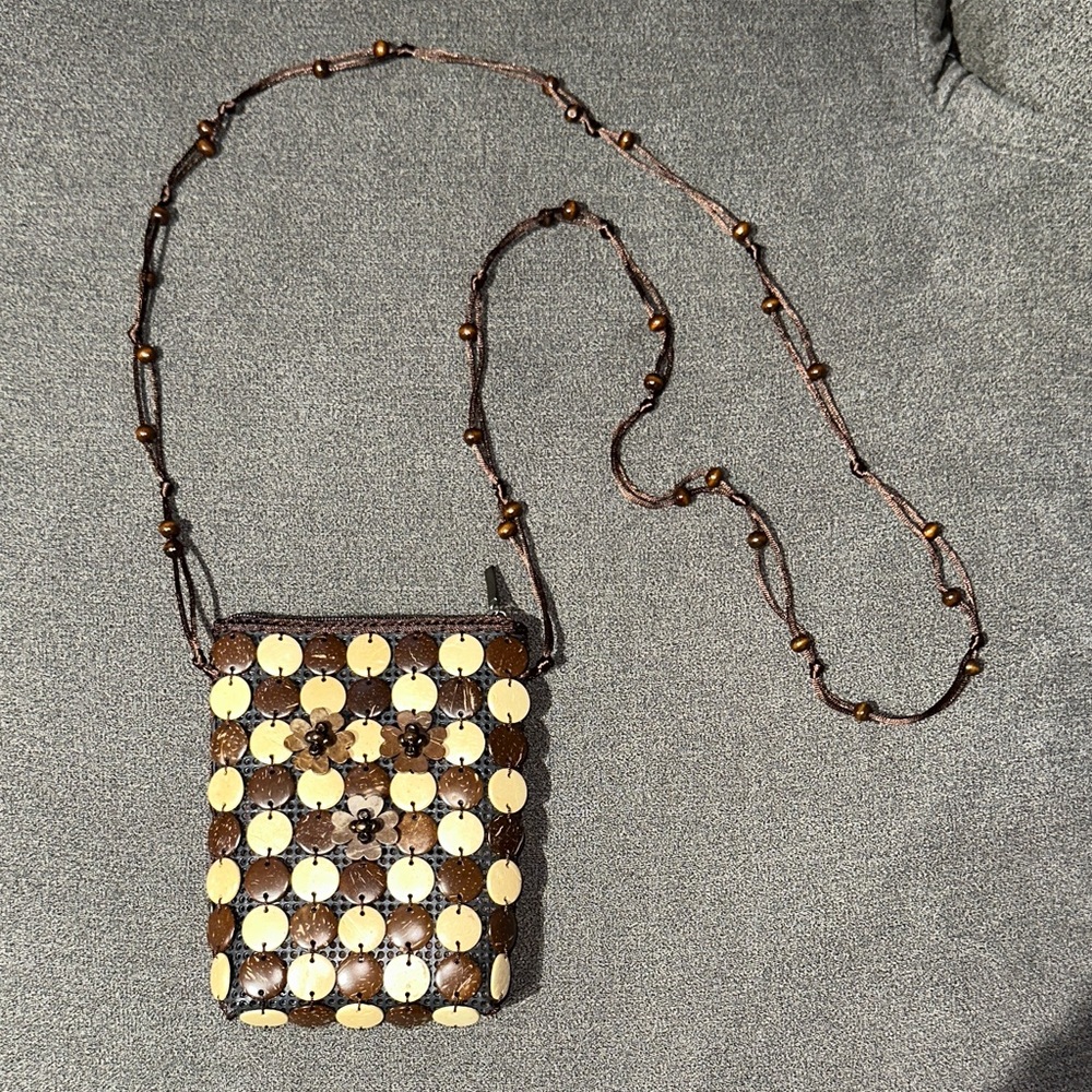 Vintage Brown and Cream Beaded Women's Bag (perfect condition)